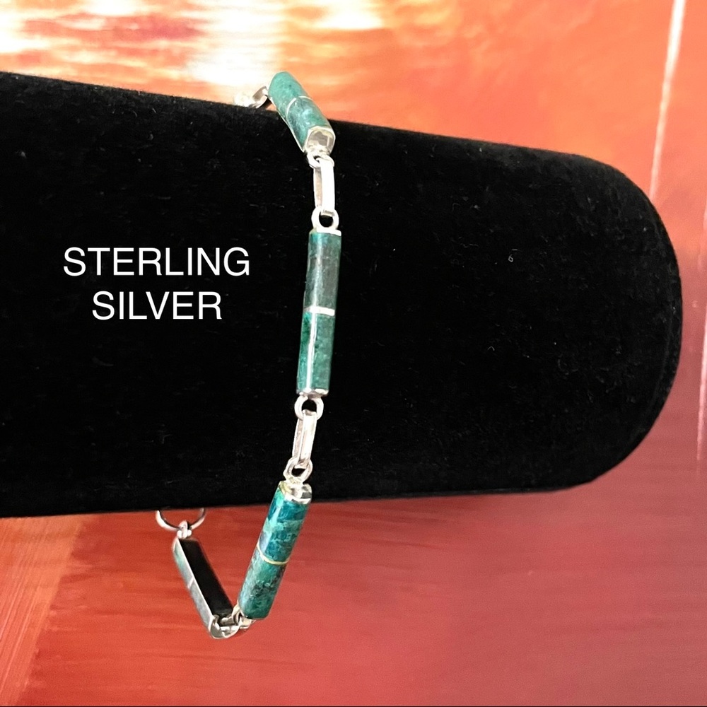 STERLING SILVER 925 BRACELET GENUINE REAL GREEN CHRYSOCOLLA WOMANS LINE